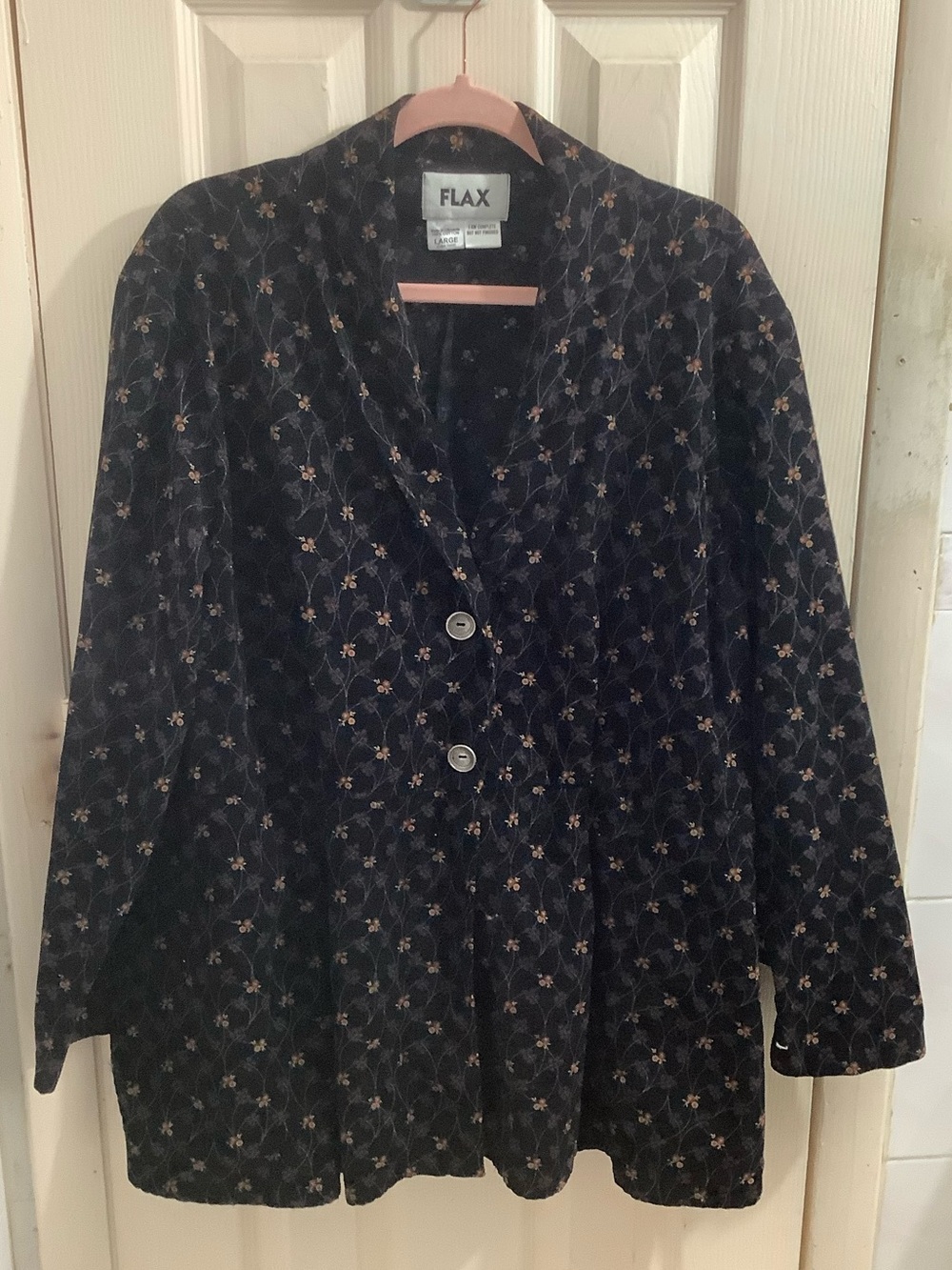 Flax Black Floral Corduroy Blazer Jacket Size Large